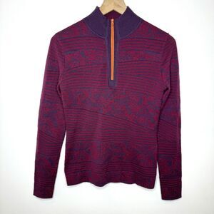Title Nine Washable Wool Pullover Sweater Size XS 1/4 Zip Up Purple Pink